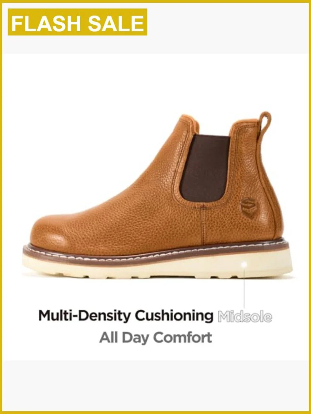Men's Slip On Chelsea Work Boots Soft Toe Lightweight Full Grain Leather Wedge